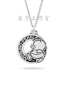 贝克鸭圆牌坠925纯银项链毛衣链