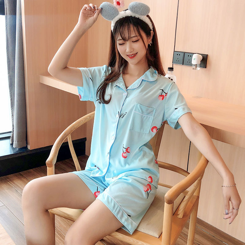 女夏开衫短袖短裤睡衣套装家居服