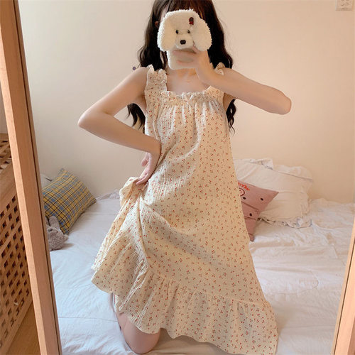 薄款夏季可爱外穿法式吊带裙纯欲nis风睡衣女甜美宽松家居服睡裙
