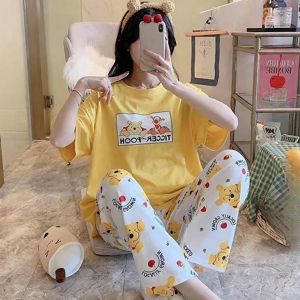 睡衣女夏短袖长裤韩版春秋季可爱长裤薄款宽松家居服套装大码卡通