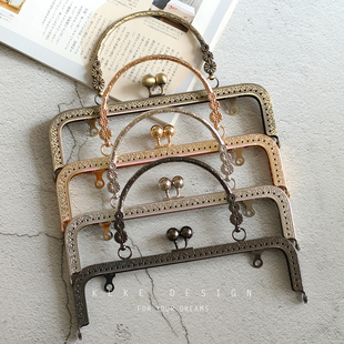 可可家 F01 20.5cm方形手挽口金带双耳手工DIY口金包配件