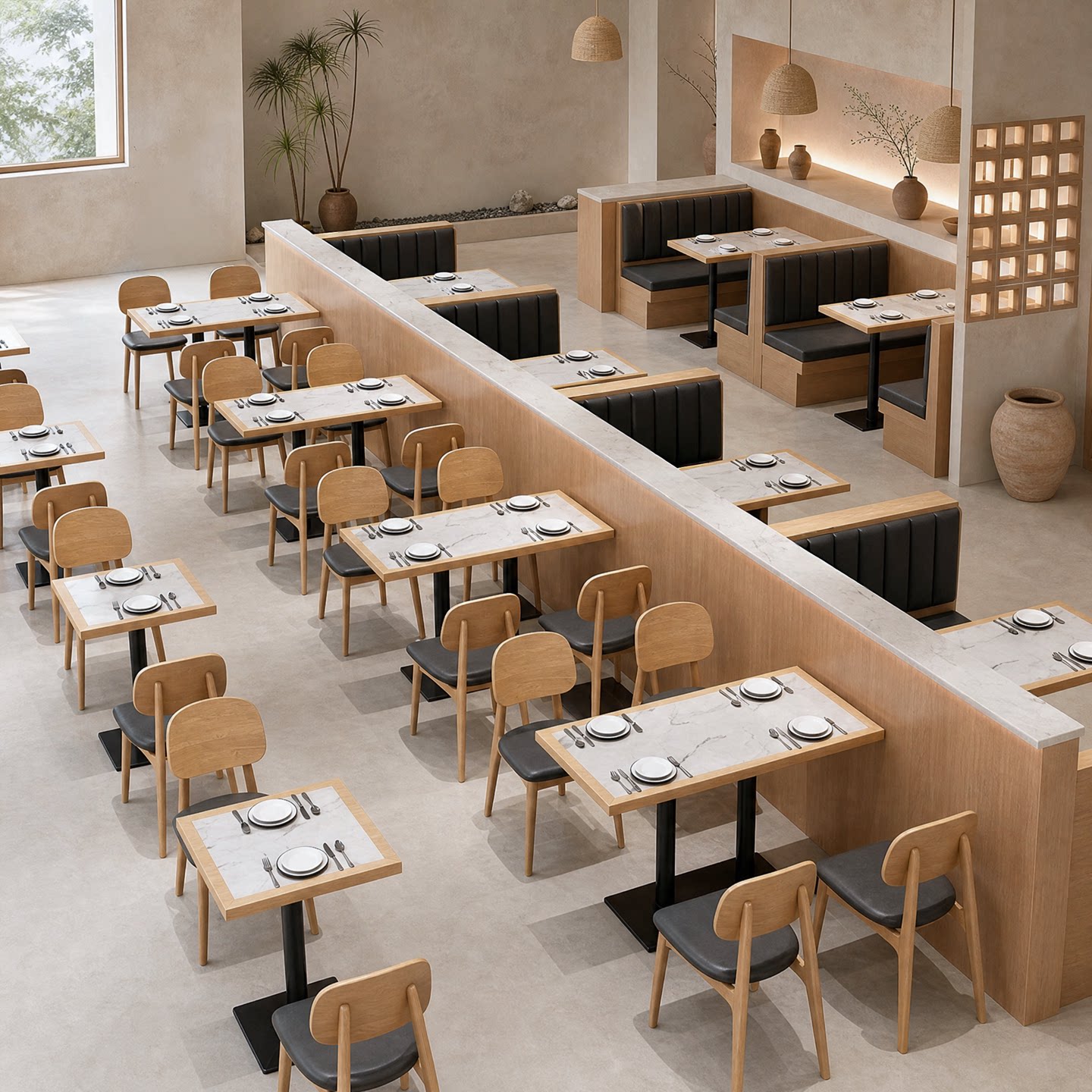 商用岩板餐桌餐饮店实木桌椅组合快餐店小吃店粉面馆餐厅卡座沙发图片