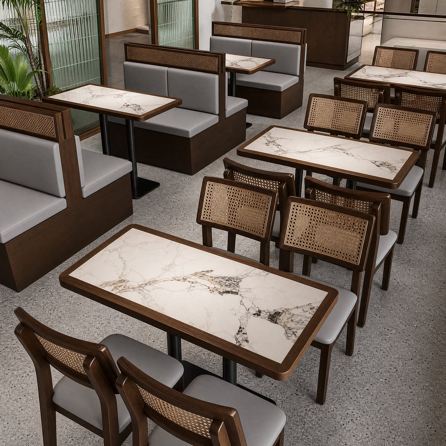 定制餐饮店实木桌椅组合快餐店粉面馆拌饭店复古餐厅卡座沙发商用