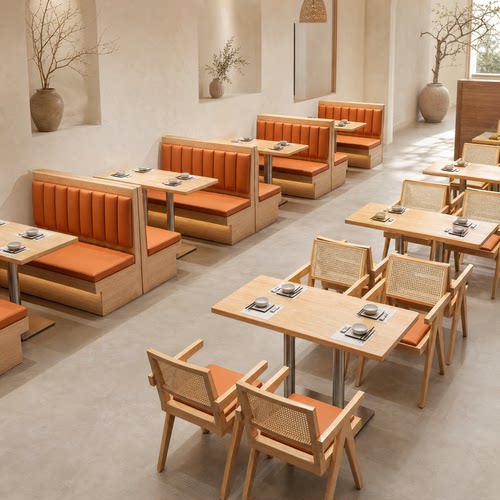 定制餐饮店实木桌椅组合粉面馆快餐店烘焙店主题餐厅卡坐沙发商用