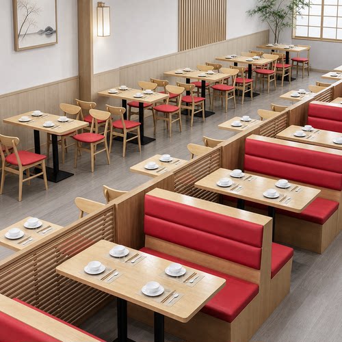 定制商用餐厅卡坐沙发餐饮店小吃店面馆麻辣烫快餐店实木桌椅组合
