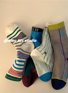 AIKO ACC韩国儿童新款春夏撞色线条棉袜中筒袜男女童袜