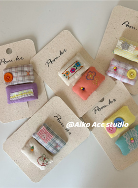 AIKO ACC韩国儿童新款手工刺绣方形对夹刘海夹BB夹
