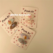 AIKO ACC韩国新款 布艺甜酷小熊小狗格子蝴蝶结发夹刘海夹BB夹