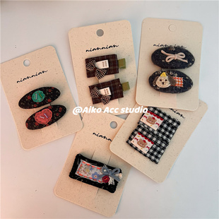 AIKO 几何格纹扣子小狗蝴蝶结发夹BB夹刘海夹 ACC韩国儿童新款