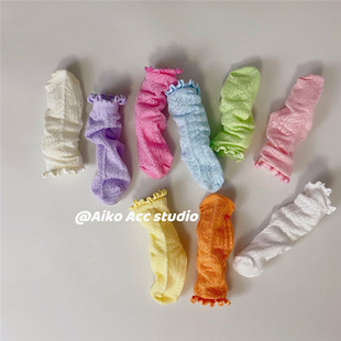 AIKO ACC韩国儿童春夏新款呼吸棉木耳边透气糖果色网袜多巴胺