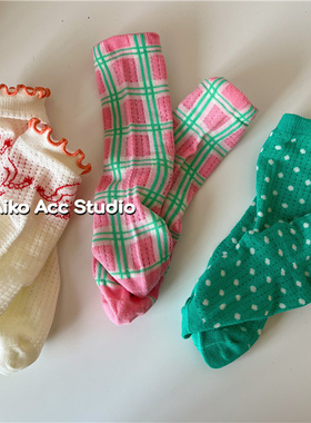 AIKO ACC 韩国儿童春夏新款呼吸棉透气空调袜粉绿白组合