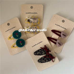 AIKO 复古丝绒圆扣爱心碎花格子发夹BB夹刘海夹 ACC韩国儿童新款