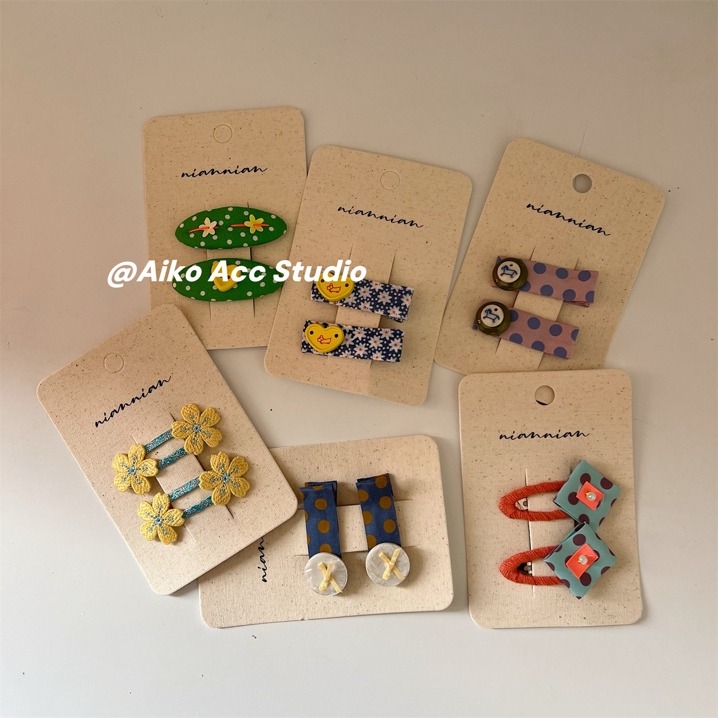 AIKO ACC 韩系儿童新款波点碎花系列手工发夹刘海夹侧边夹