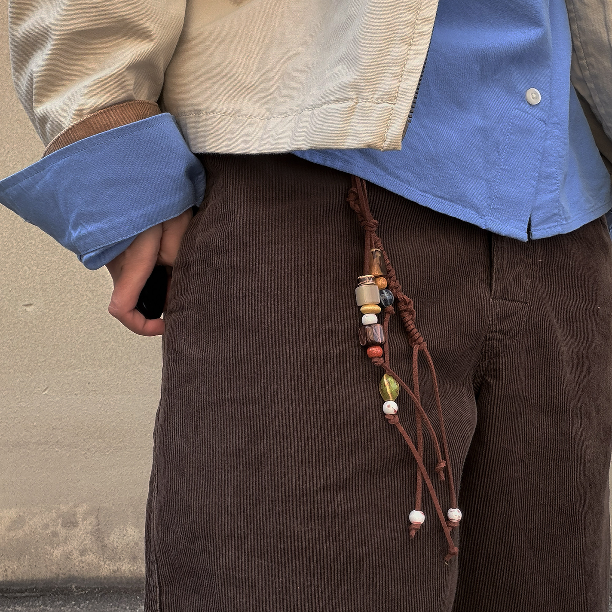 原创陶瓷珠手工编织麂皮挂件串珠腰间挂饰裤链包包挂件复古钥匙扣