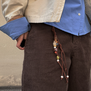 原创陶瓷珠手工编织麂皮挂件串珠腰间挂饰裤链包包挂件复古钥匙扣