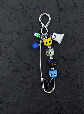 原创cleanfit猫咪扣针钥匙扣挂件美式复古配件裤链腰间配饰挂饰