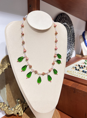 原创设计小众高级感法式复古捷克珠粉色琉璃手作项链锁骨链