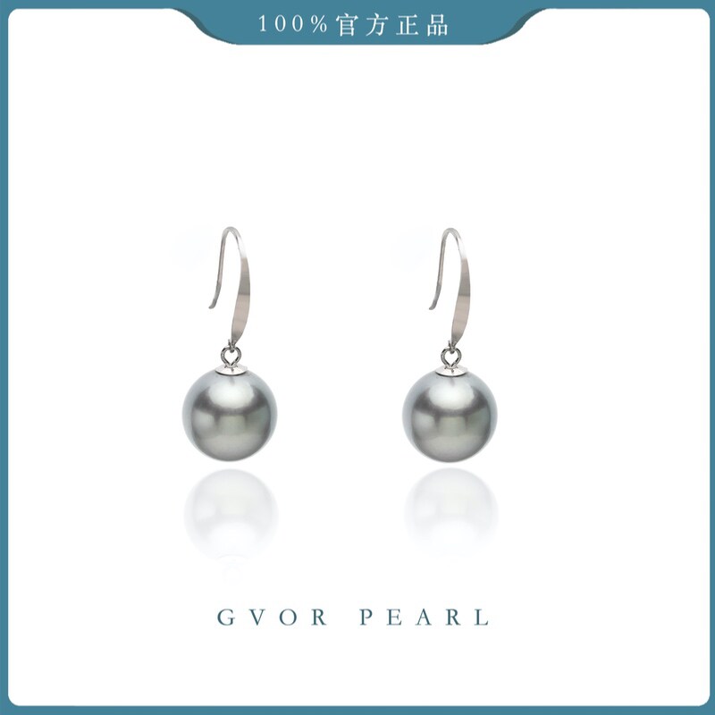 正品 铂金灰丨海水大溪地珍珠耳钩9-10mm C915