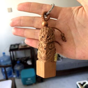 桃木龙凤印章木雕钥匙扣木雕盘龙龙凤呈祥汽车男女饰品随身挂饰