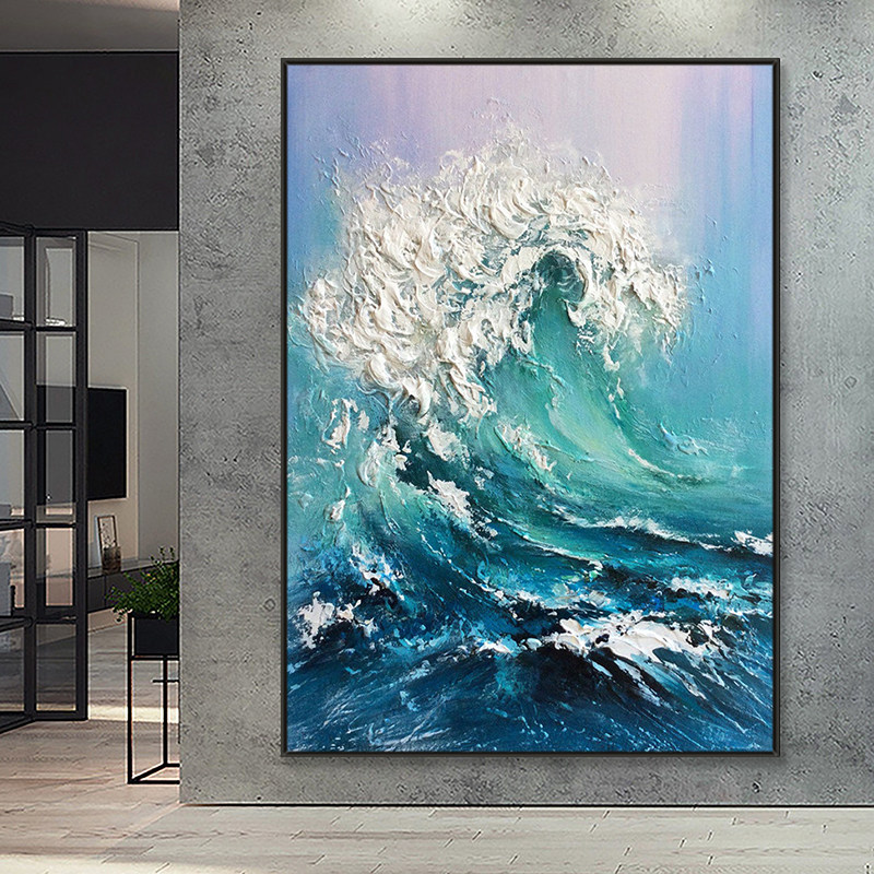 手绘立体油画海浪胸怀大海玄关背景墙装饰画现代客厅餐厅抽象挂画