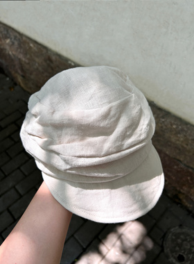 亚麻褶皱报童帽透气画家帽原宿风日常显脸小鸭舌帽气质文艺复古风