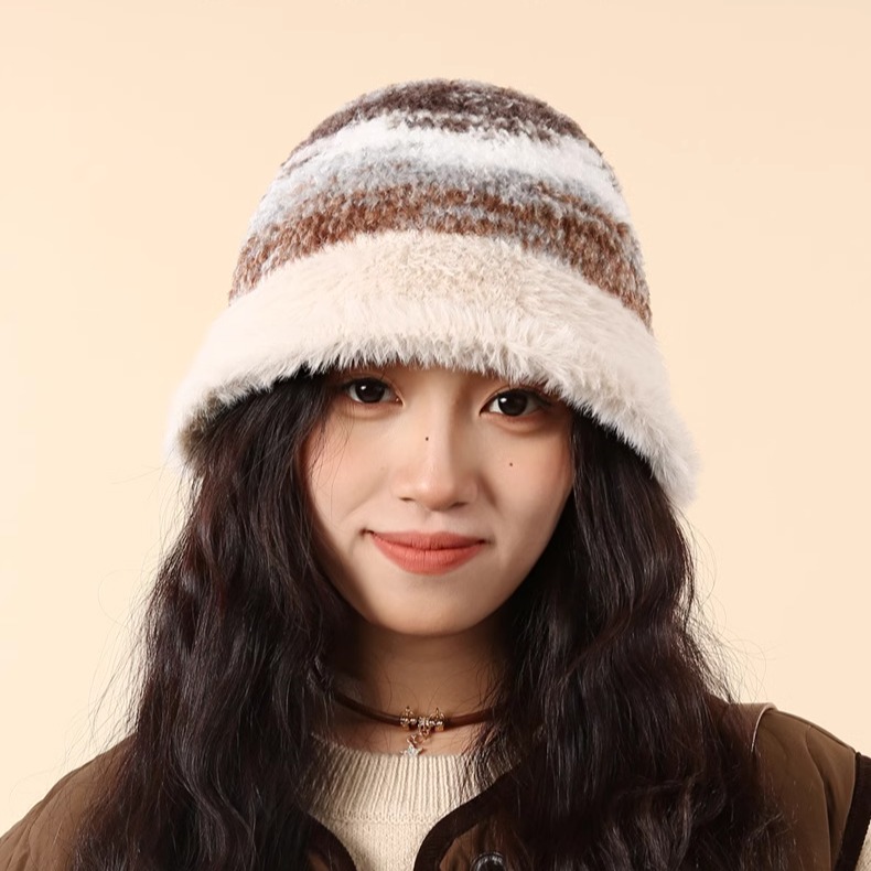 CACUSS女秋冬渔夫帽条纹美拉德