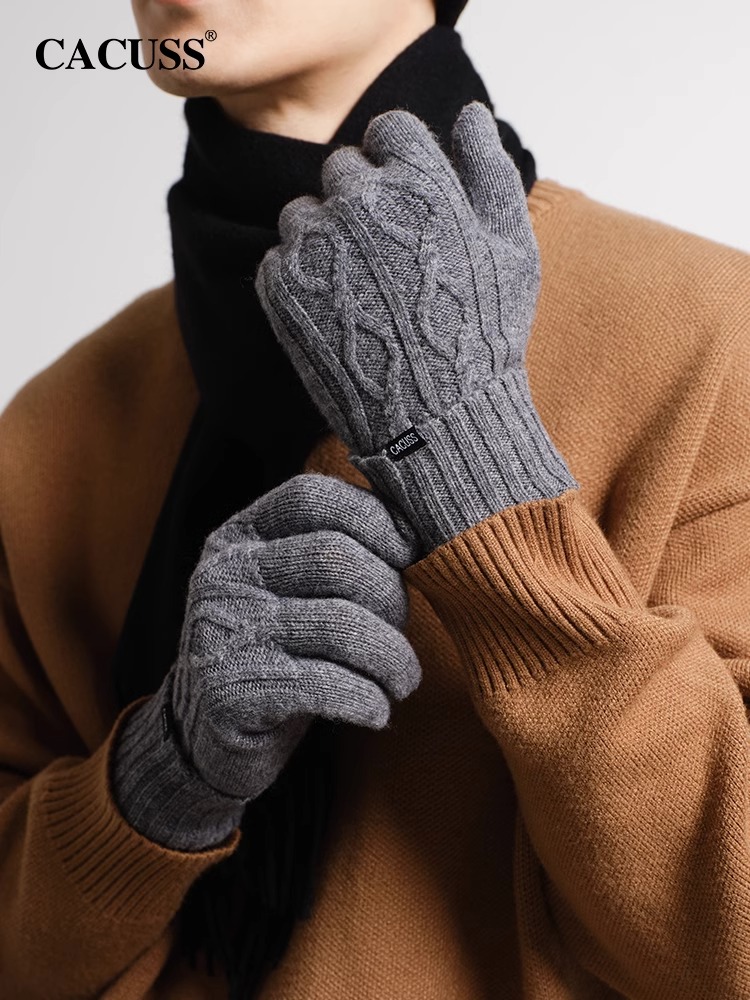 CACUSS手套冬天可触屏纯羊毛薄款