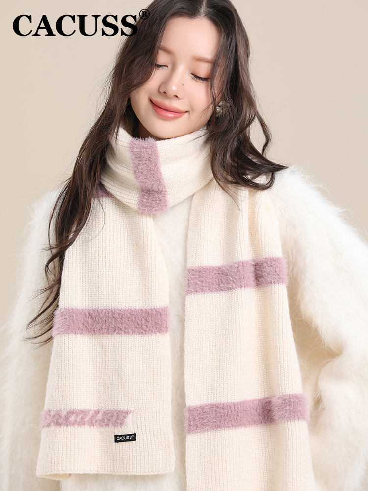 Cacuss秋冬女士围巾马海毛拼接