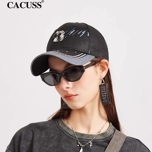 可调节硬顶鸭舌帽男 CACUSS棒球帽女高级感钻饰大头围四季