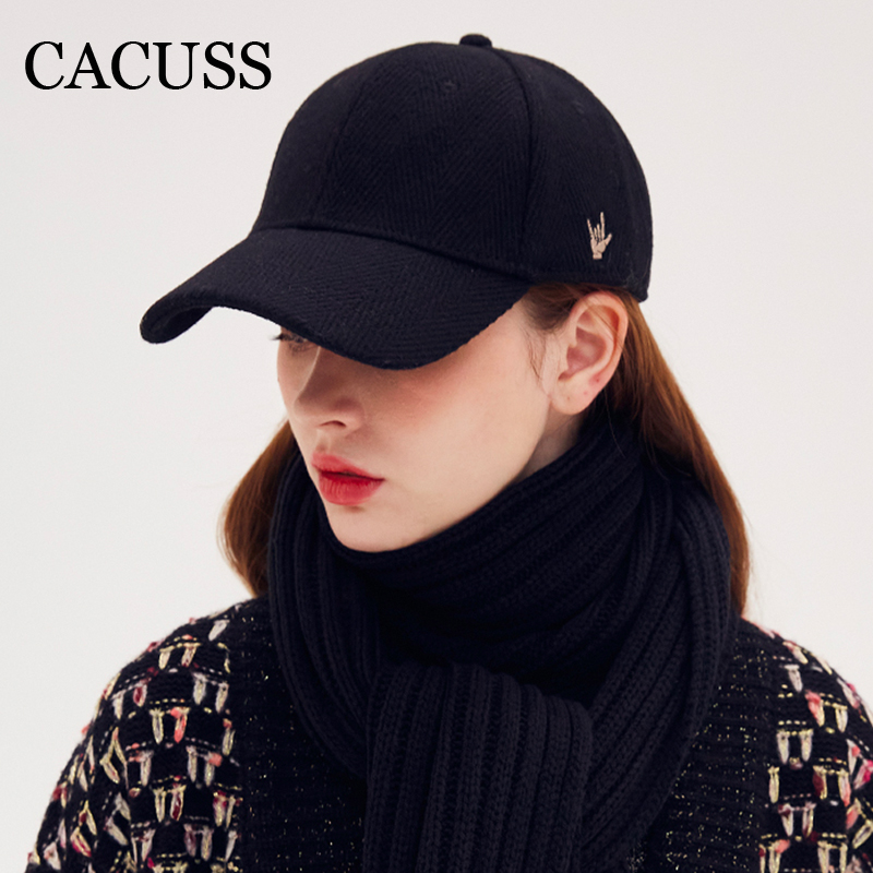 CACUSS帽子女保暖黑色秋冬季毛呢时尚休闲鸭舌帽羊毛棒球帽潮ins