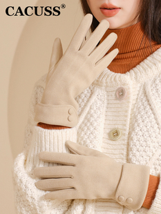 冬新款保暖手套户外骑行防寒手套可触屏分指手套简约时尚女士手套