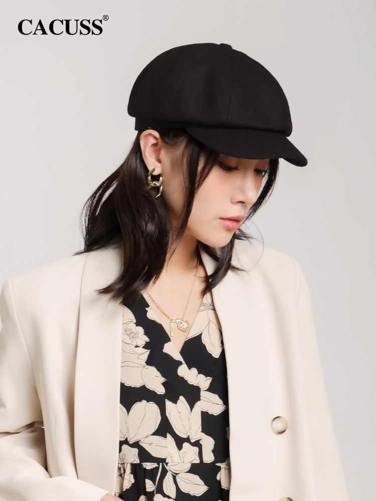 贝雷帽新款简约复古显脸小八角帽