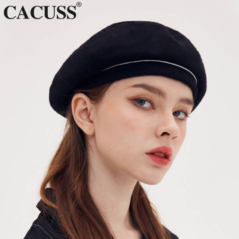 cacuss百搭风软羊毛画家蓓蕾帽