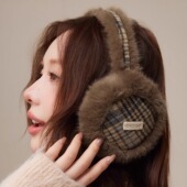 CACUSS羊毛耳罩女冬季 保暖护耳防寒可折叠毛绒耳捂子复古格纹耳包