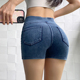 仿牛仔芭比运动短裤 女夏高腰提臀紧身弹力跑步休闲瑜伽健身三分裤