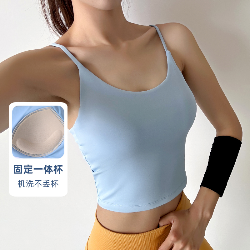高强度一体式胸垫经典简约纯色日常文胸吊带运动背心跑步瑜伽服女