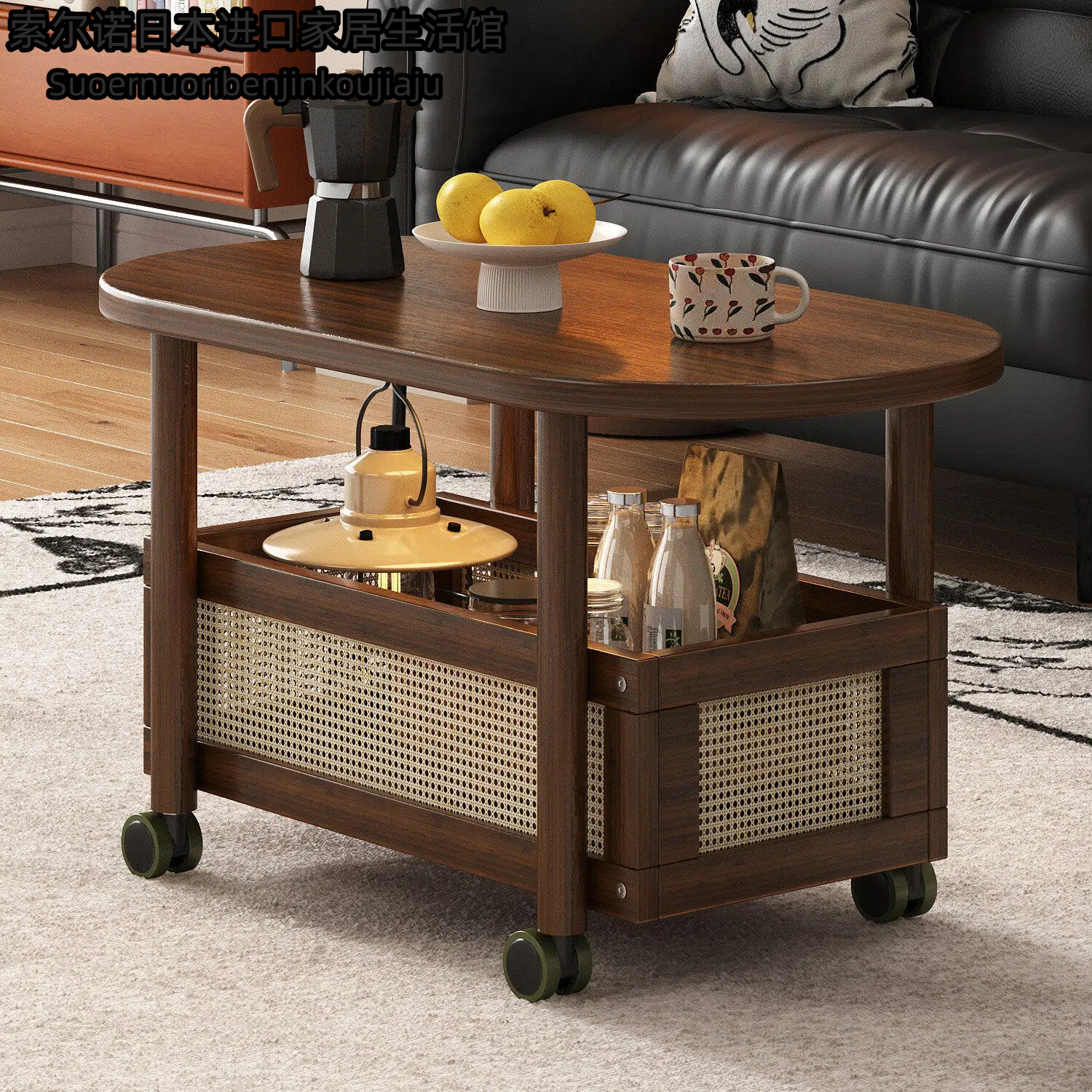 日本可移动小茶几推车客厅沙发边中古精致户型双层边几置物架
