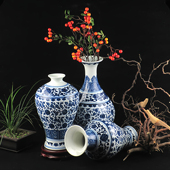 中号高25 客厅古典博古架摆件 35厘米景德镇仿古青花瓷花瓶新中式