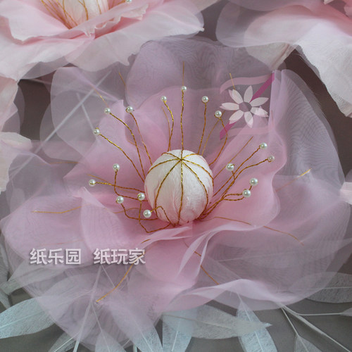 大型成品背景墙面网纱美人纸花