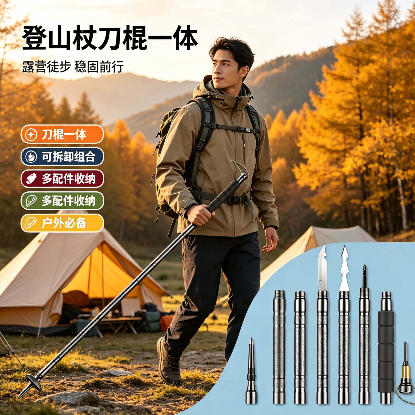 多功能防身登山杖铝合金户外徒步图片