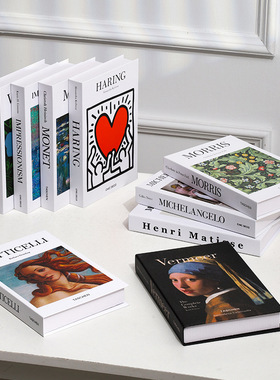 折叠款英文简约艺术假书创意插画仿真书样版间软装客厅书柜装饰摆