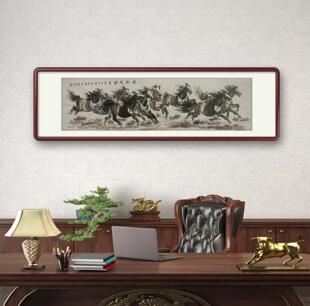 手绘八骏图马到成功挂画办公室招财壁画客厅装饰字画水墨国画带框