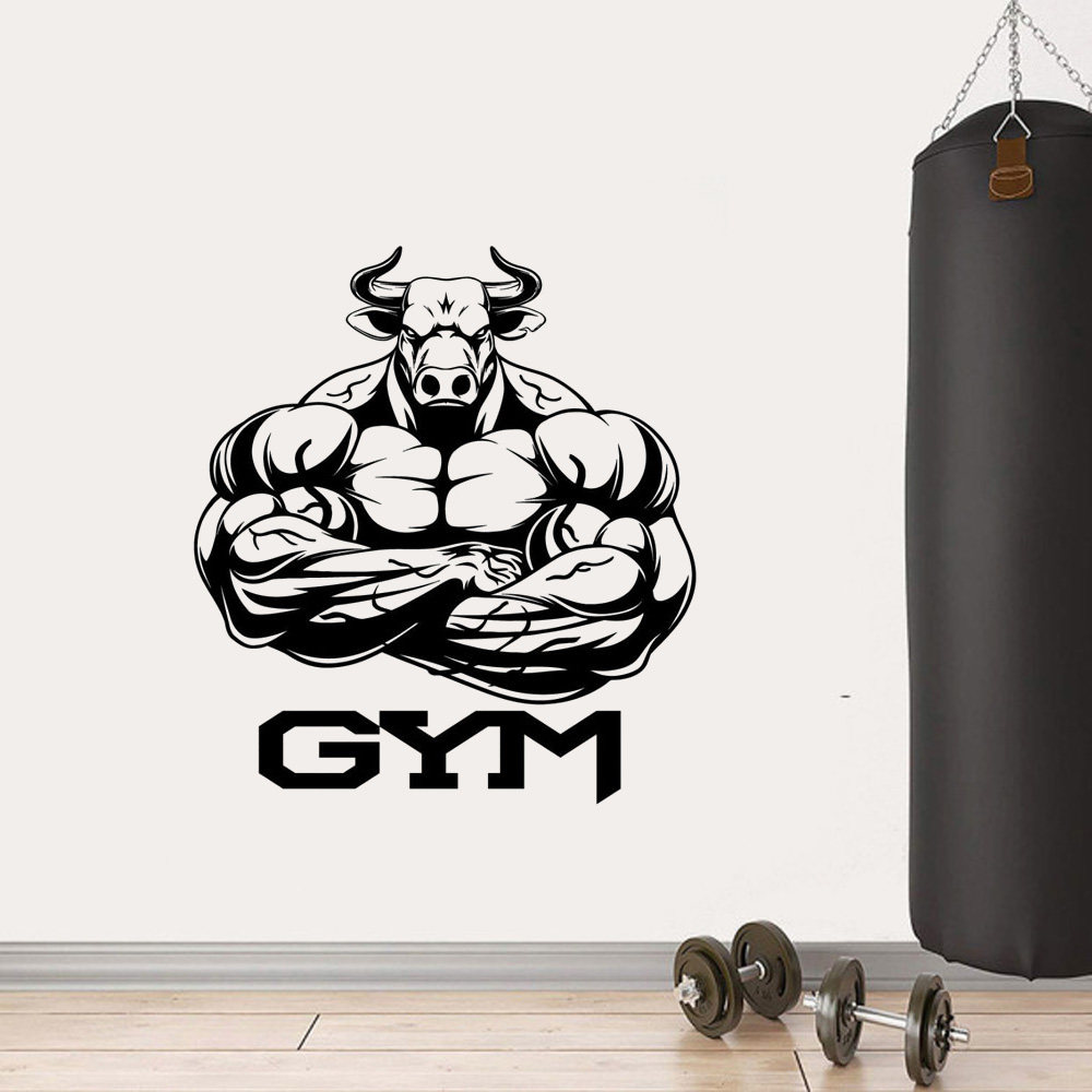 拳击牛健美人物墙贴自粘工业风哑铃举重健身房运动体育室平面包邮