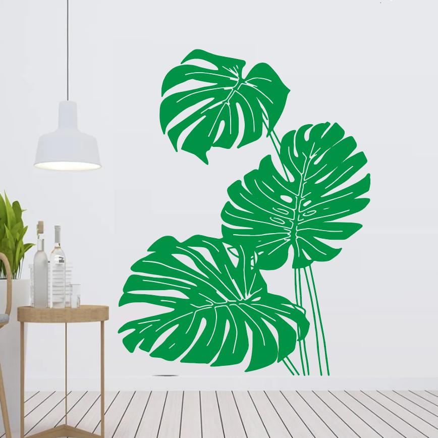 热带植物墙贴贴纸装饰画定制沙发墙客厅玄关餐厅推拉门防撞玻璃贴图片