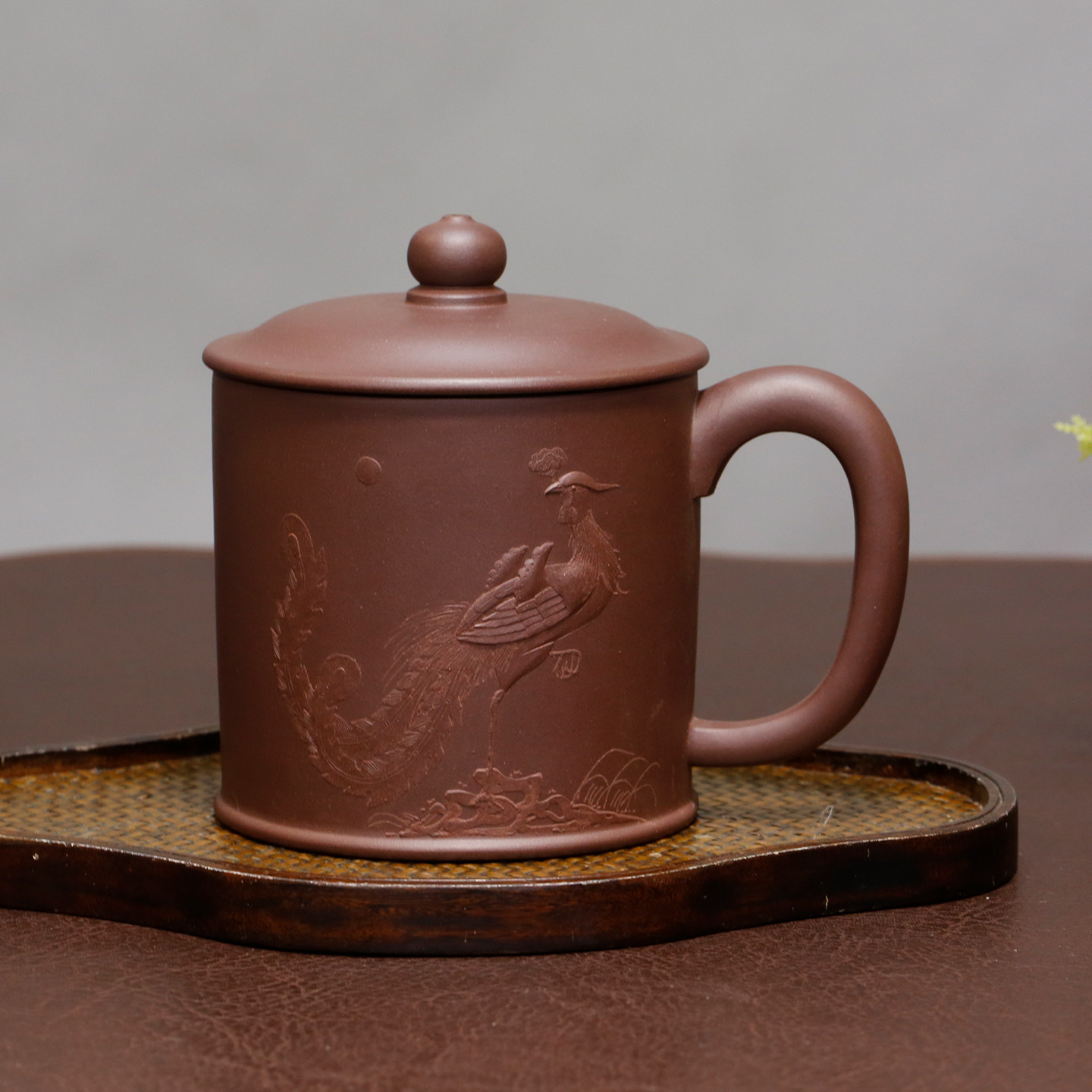 宜兴紫砂杯国工全手工原矿底槽青办公室茶杯 凤舞九天紫砂杯450ml