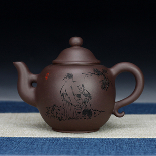 申奥/古韵 高级工艺师张雪军 原矿紫泥宜兴紫砂壶全手工双面刻绘