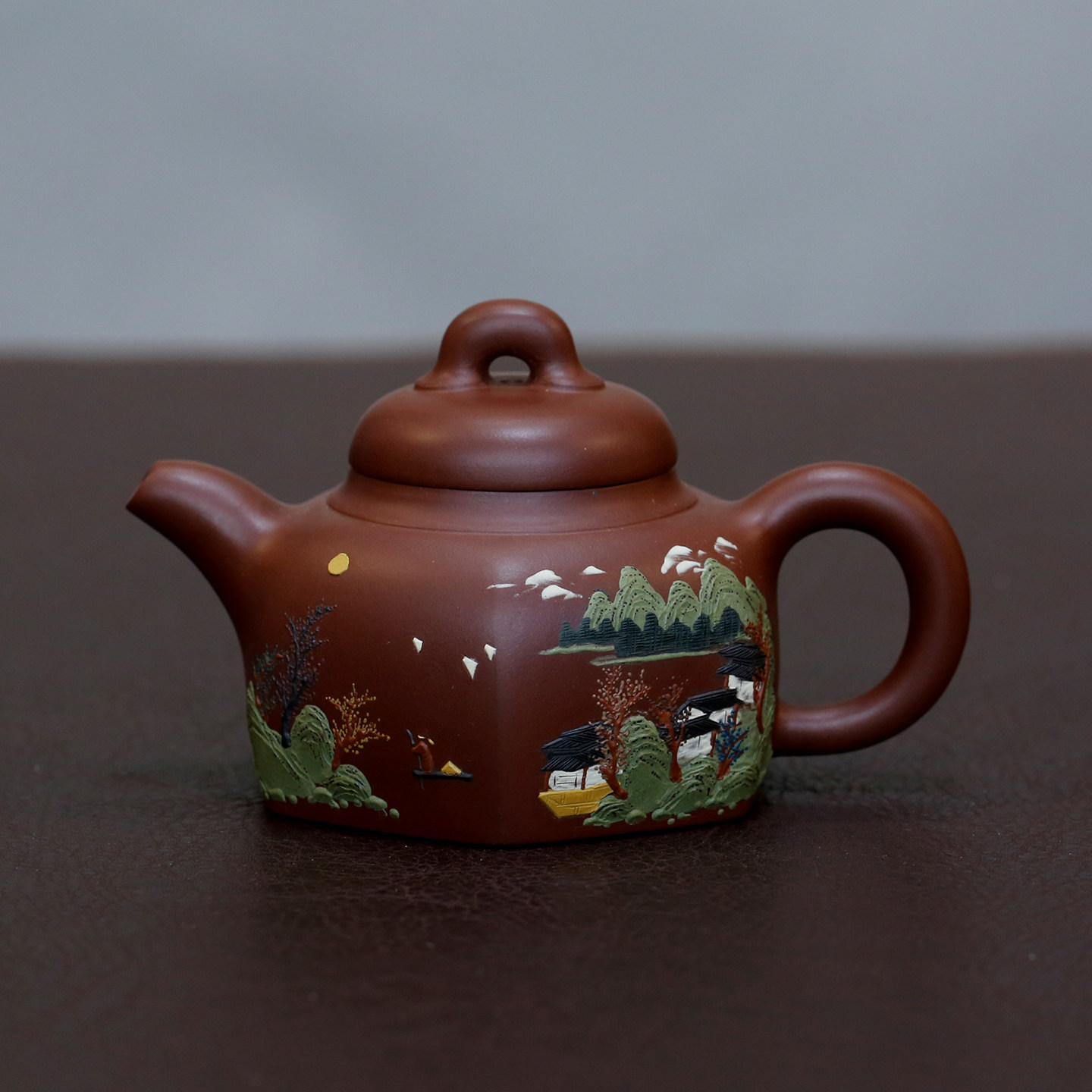 泥绘汉方壶高工陈顺根纯全手工紫红泥/红皮龙正宗宜兴紫砂壶名家
