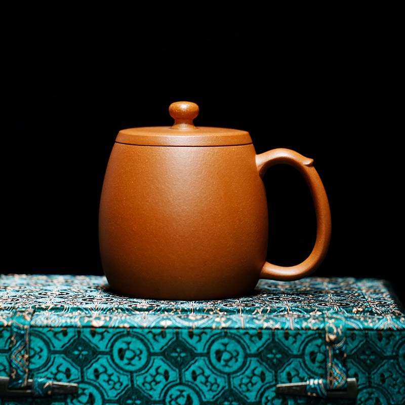 宜兴紫砂杯名师纯手工带盖办公泡茶杯教师节礼品原矿金降坡柱础杯