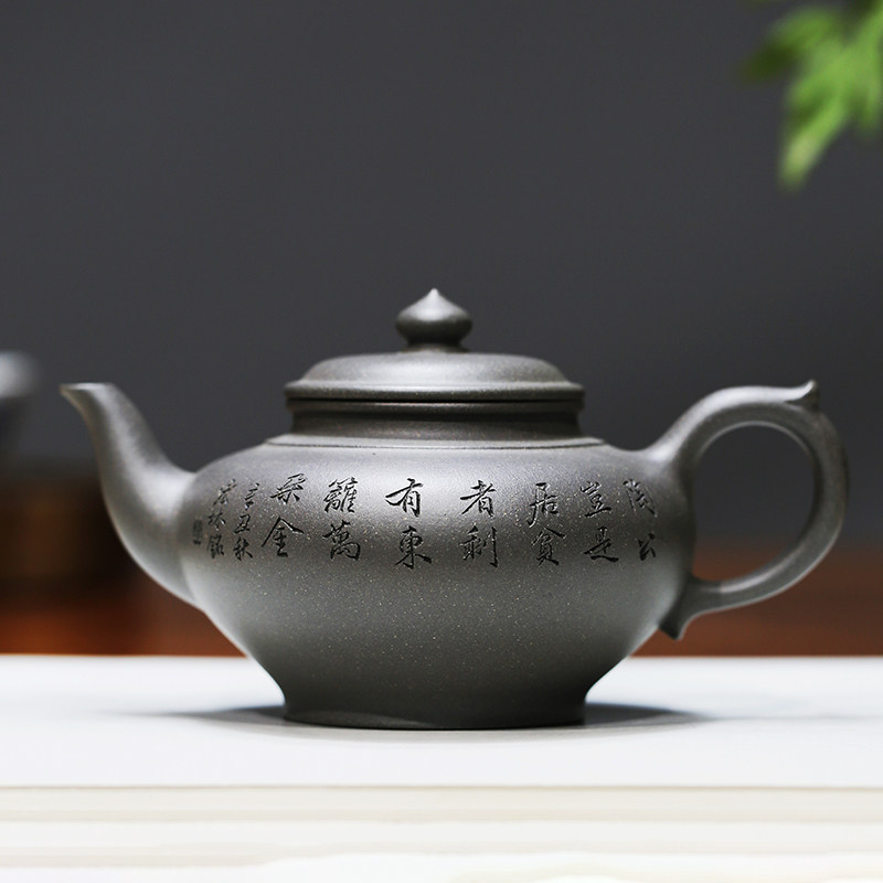张义制陶青灰泥刻绘宜兴紫砂壶