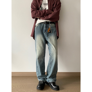 秋季复古做旧牛仔裤斜侧边长裤 A228/K653/P78图片